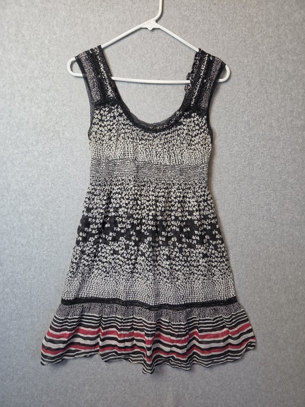 Free People Telltale Heart Black Mixed Print Silk Cotton Lace Mini Dress Size 6